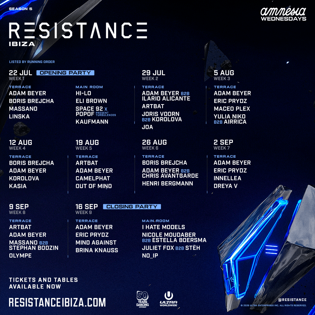 NDD-RESISTANCE IBIZA 26TH CALENDAR SEASON SQUARE